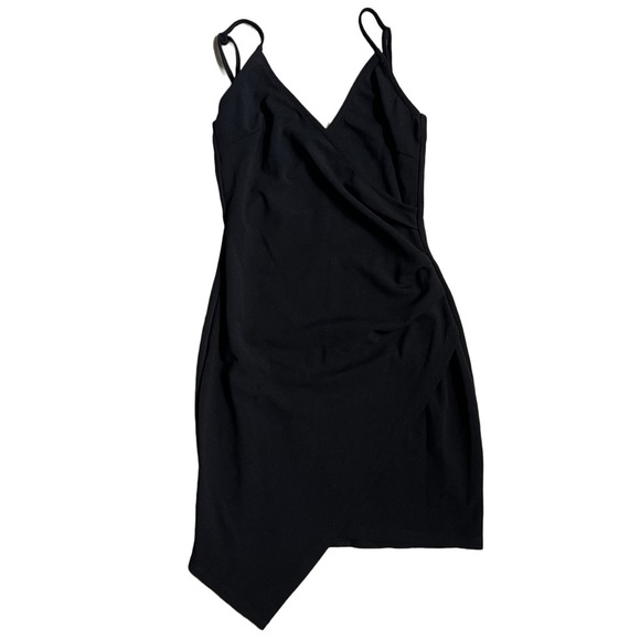 SHEIN BLACK ASYMMETRICAL HEM BODY CON WRAP DRESS SIZE EXTRA SMALL - Picture 1 of 8